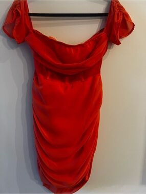 PrettyLittleThing Red One-Shoulder Draped Cocktail Dress